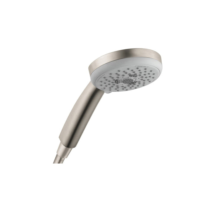 Hansgrohe 4752820 Croma 100 Hand Shower, 4 in Dia 3-Function Shower Head, 1.8 gpm Flow Rate, G 1/2 Connection, Brushed Nickel