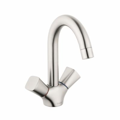 Hansgrohe 71222821 Bathroom Faucet, Logis 150, 1.2 gpm Flow Rate, 5-3/4 in H Spout, 2 Handles, Pop-Up Drain, 1 Faucet Holes, Brushed Nickel, Function: Traditional