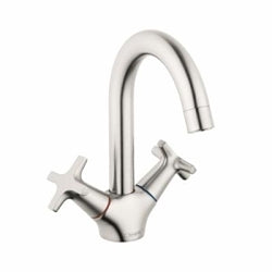 Hansgrohe 71270821 Bathroom Faucet, Logis Classic, 1.2 gpm Flow Rate, 5-3/4 in H Spout, 2 Handles, Pop-Up Drain, 1 Faucet Holes, Brushed Nickel, Function: Traditional