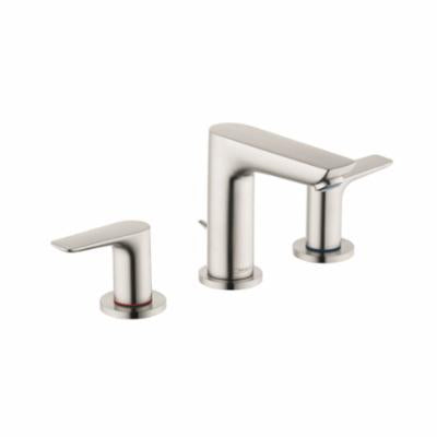Hansgrohe 71733821 Talis E 150 Widespread Basin Mixer, 1.2 gpm Flow Rate, 4-1/8 in H Spout, 8 in Center, Brushed Nickel, 2 Handles, Pop-Up Drain