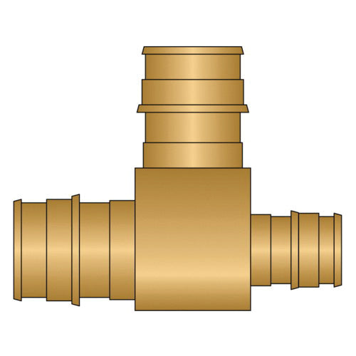 HeatLink® EX26252NL EX26000NL Reducing Tee, 3/4 x 1/2 x 3/4 in Nominal, PEX F1960 End Style, Brass, Import