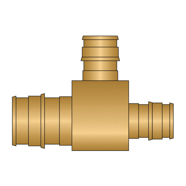 HeatLink® EX26255NL EX26000NL Reducing Tee, 3/4 x 1/2 x 1/2 in Nominal, PEX F1960 End Style, Brass, Import