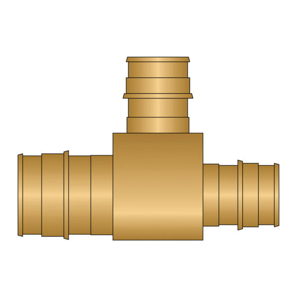 HeatLink® EX26822NL EX26000NL Reducing Tee, 1 x 3/4 x 3/4 in Nominal, PEX F1960 End Style, Brass, Import