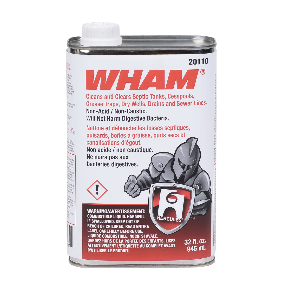 Hercules® Wham® 20110 Drain and Waste System Cleaner, 1 qt, Pungent Odor/Scent, Amber, Liquid Form