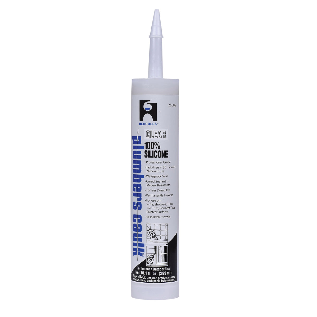 Hercules® Silicone Plumbers Caulk™ 25686 Professional Grade Sealant, 10.1 oz Cartridge, Clear