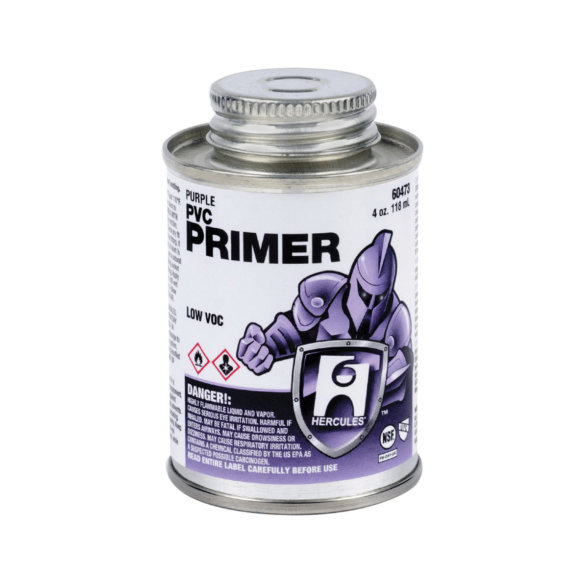 Hercules® 60473 Low VOC Primer, For Use With All Classes and Schedules of PVC Pipe and Fittings, Purple, 4 oz Container