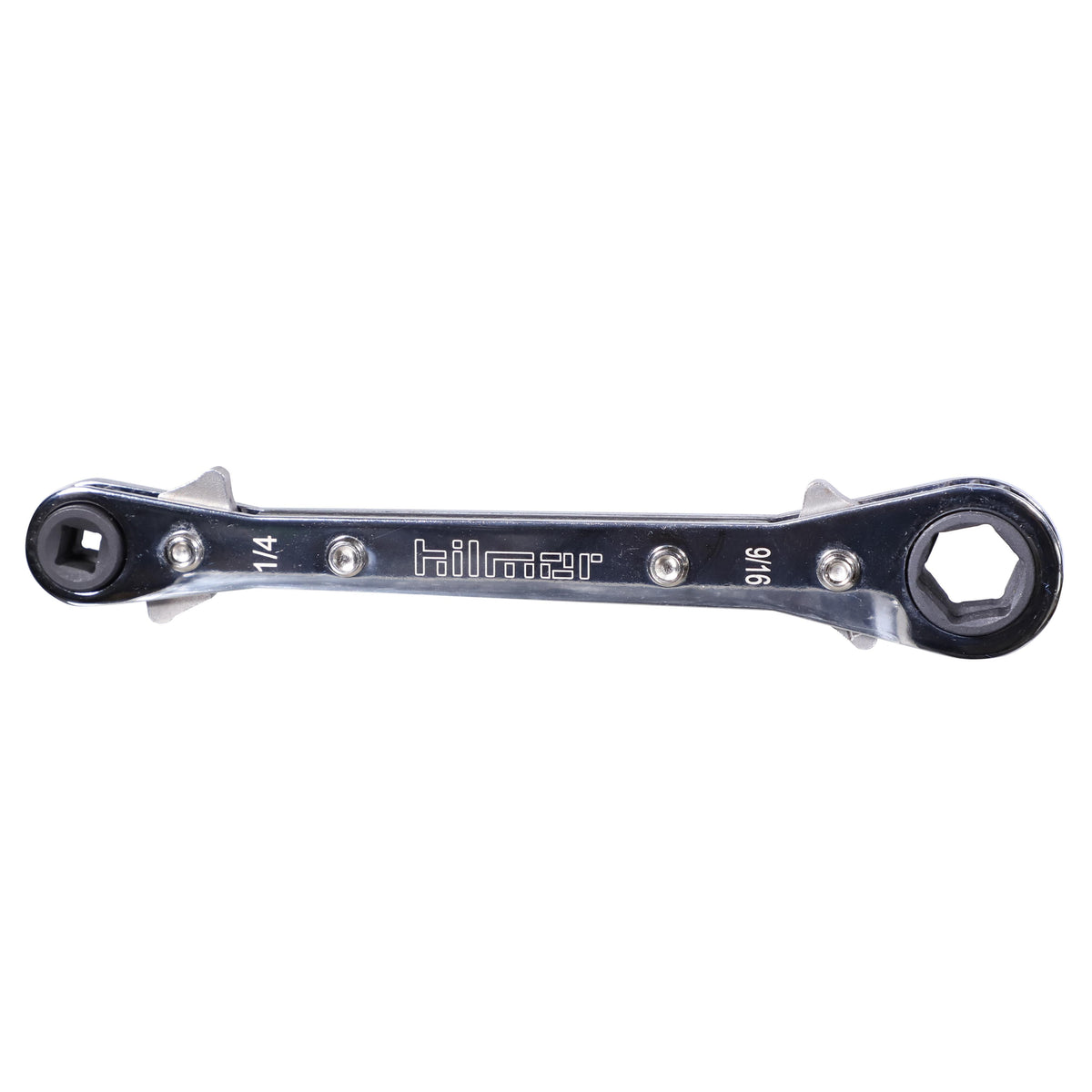 Hilmor® 1839045 Long Service Wrench, 1/2 x 9/16 in Hex and 3/16 x 1/4 in Square, 1.07 in OAL, Metal, Polished Chrome