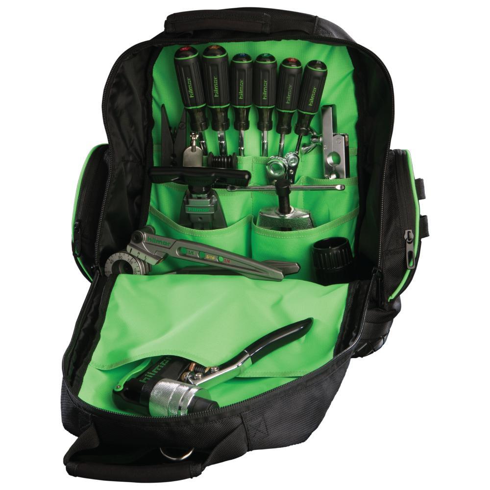 Hilmor® 1839080 Backpack Tool Bag, Black/Green