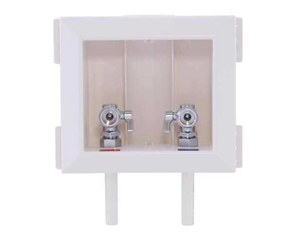 Holdrite® HR-W-P HR-W Quarter-Turn Handle Washing Machine Outlet Box, 3/4 in MHT, For Use With Condensate or T&P Relief Piping, 160 degree F Temperature/125 psi Pressure, ABS, White
