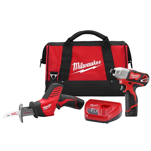 Milwaukee® M12™ 2491-22 Cordless Combination Kit, Tools: Impact Driver/Reciprocating Saw, 12 V DC, 1.5 Ah Lithium-Ion, 1/4 in Hex Shank, 850 in-lb Impact Driver, 5.2 in L x 19.2 in W x 10.83 in H