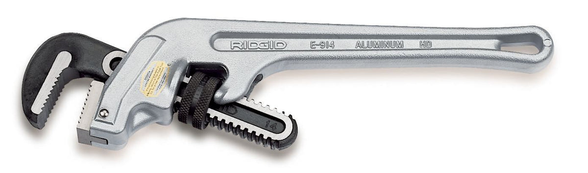RIDGID® 90122 E-918 End Pipe Wrench, 2-1/2 in Pipe, 18 in OAL, Floating Forged Hook Jaw, Aluminum Handle, Knurled Nut Adjustment, Silver