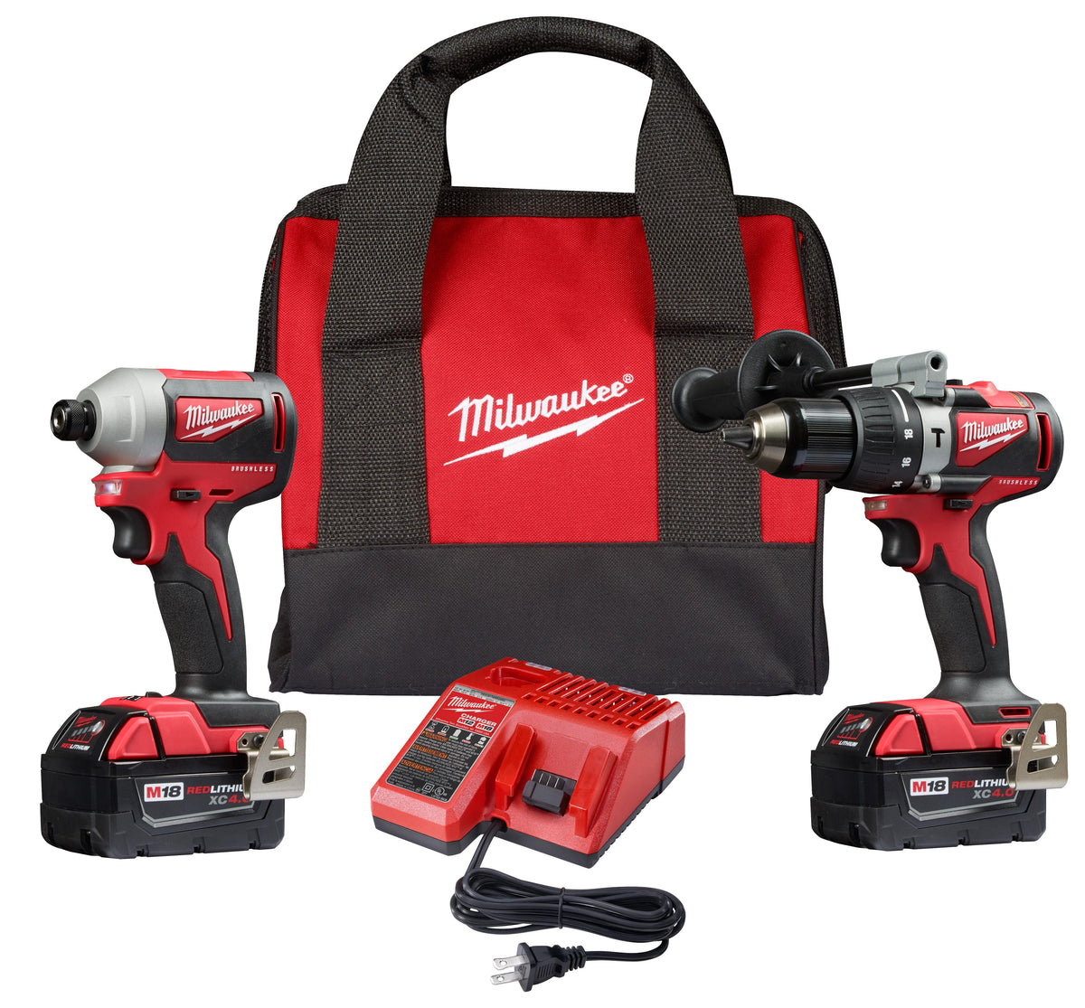 Milwaukee® M18™ 2893-22 2-Tool Brushless Compact Cordless Combination Kit, Tools: Hammer Drill/Driver, Impact Driver and Reciprocating Saw, 18 V DC, 2/4 Ah Lithium-Ion Li-Ion Battery, 2000/3400 rpm, 1/2 in Chuck