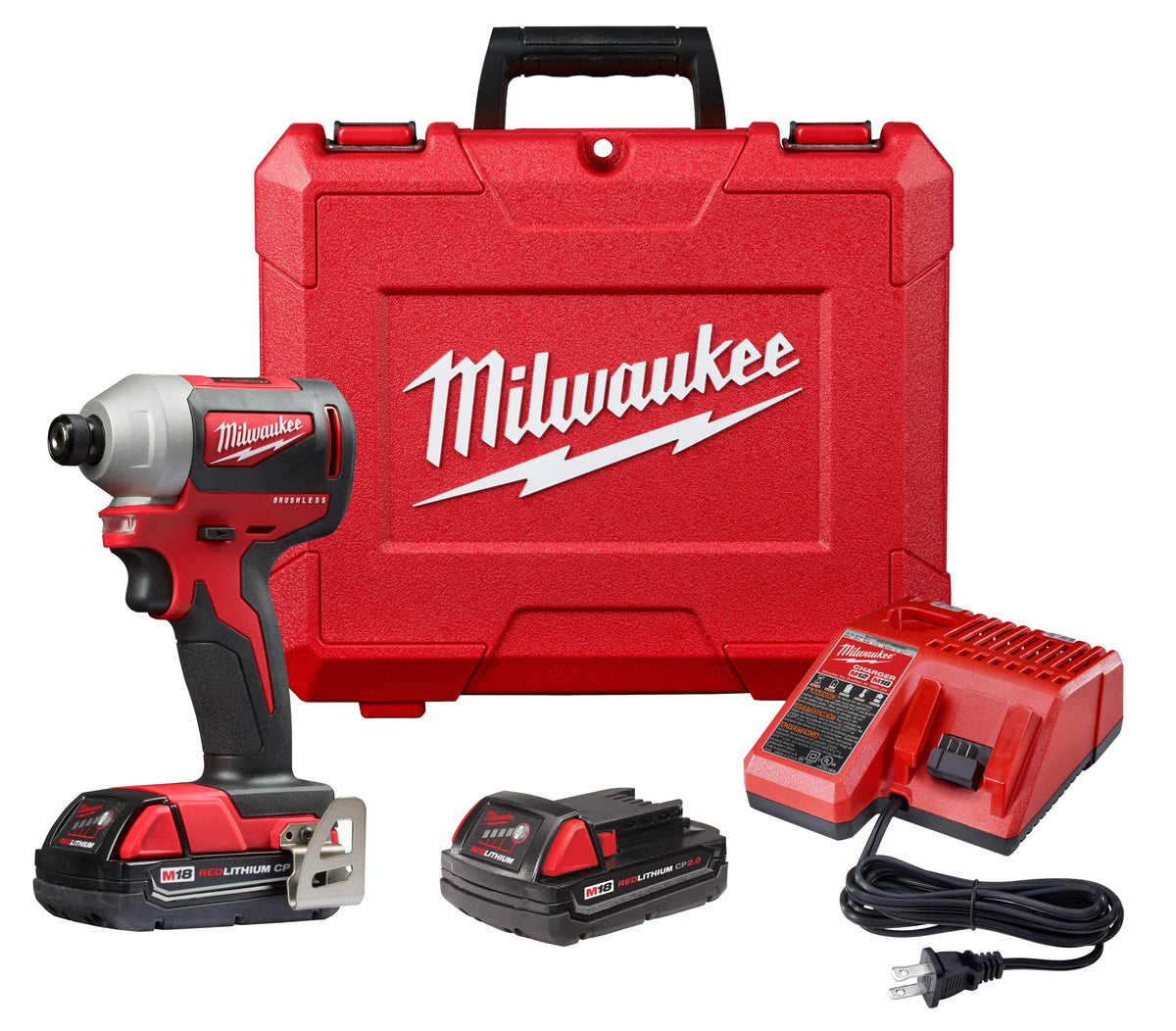 Milwaukee® M18™ FUEL™ 2850-22CT Compact Brushless Cordless Impact Driver Kit, 1/4 in Hex Drive, 4200 bpm, 1600 in-lb Torque, 18 V DC, 5.1 in OAL