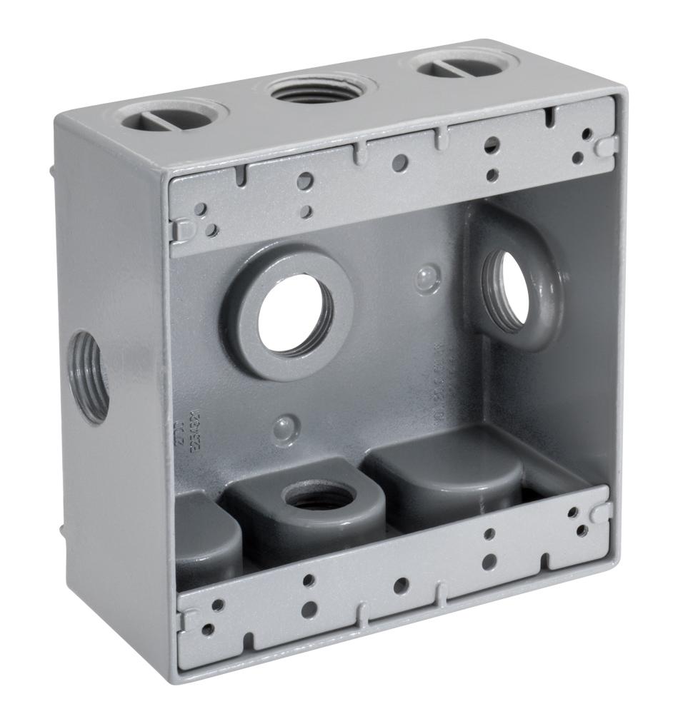 5-Hole Weatherproof Box with Knockout - 2 Gangs