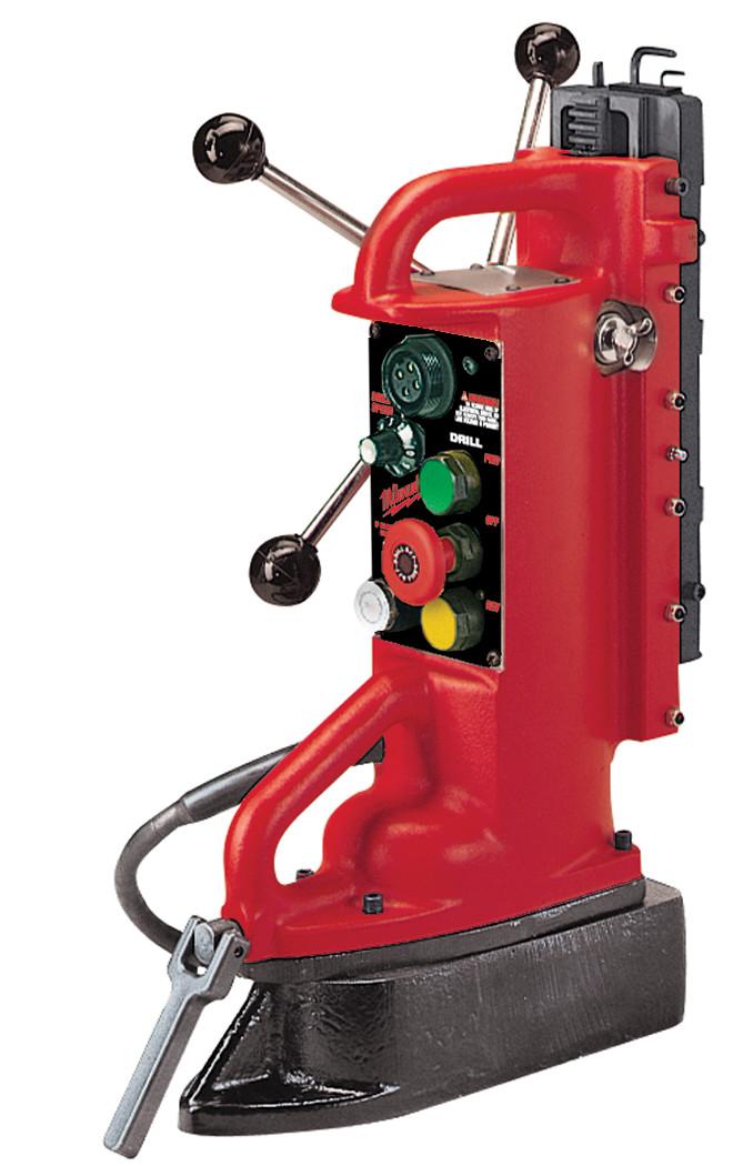 Milwaukee® 4203 Adjustable Position Portable Electromagnetic Drill Press Base, For Use With 1/2 in and Thicker Flat Ferrous Material, 1 in Chuck, Steel, 11 in D Drill