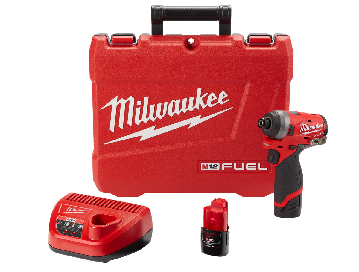 Milwaukee® M12™ FUEL™ 2553-22 Cordless Impact Driver Kit, 1/4 in Hex Drive, 4000 bpm, 1300 in-lb Torque, 12 V AC, 5.1 in OAL