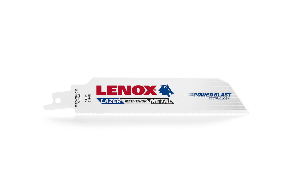 Lenox® Lazer® 24902T6114R Shatter-Resistant Straight Reciprocating Saw Blade, 6 in L x 1 in W, 14, Flexible Steel Body, Universal/Toothed Edge Tang