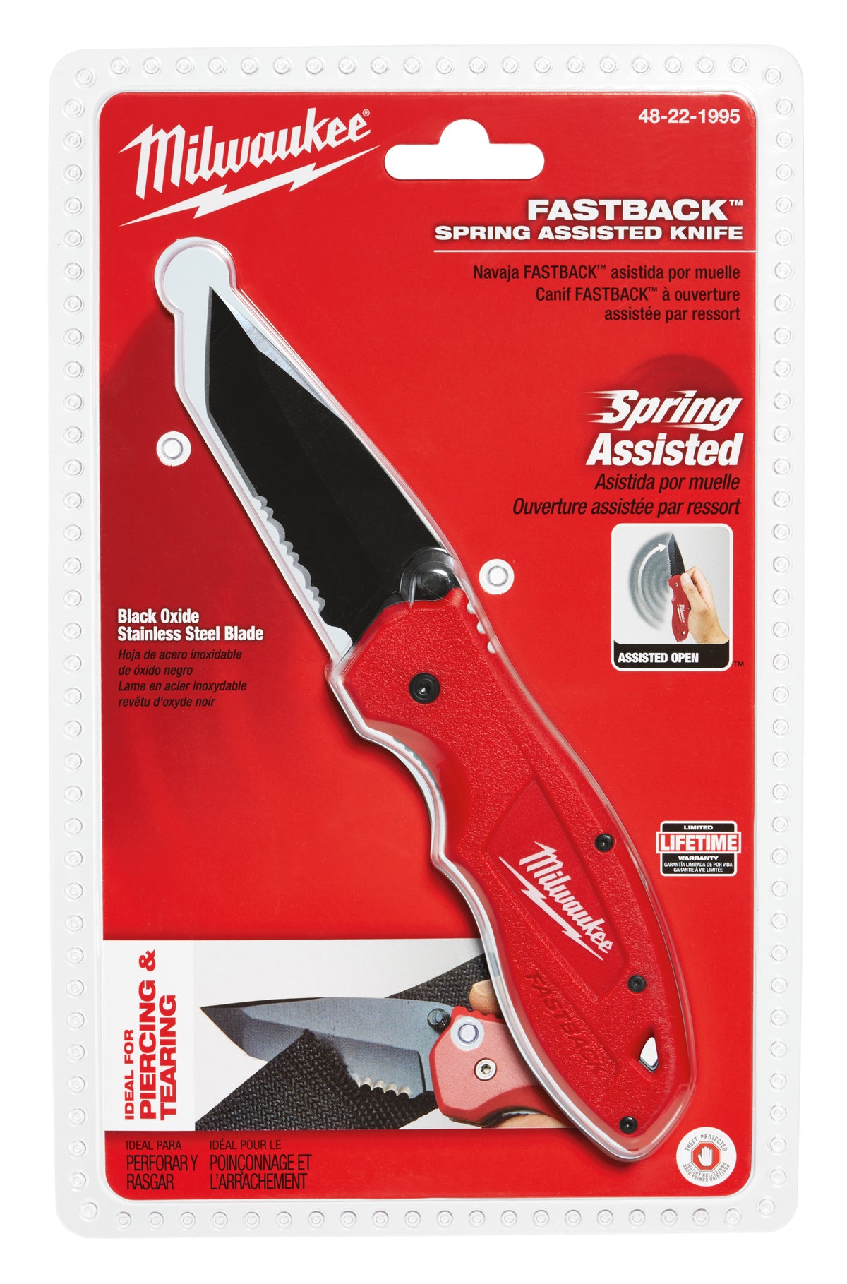 Milwaukee® Fastback™ 48-22-1995 Liner Lock Spring Assisted Knife, Stainless Steel Serrated Blade, 3 in L Blade