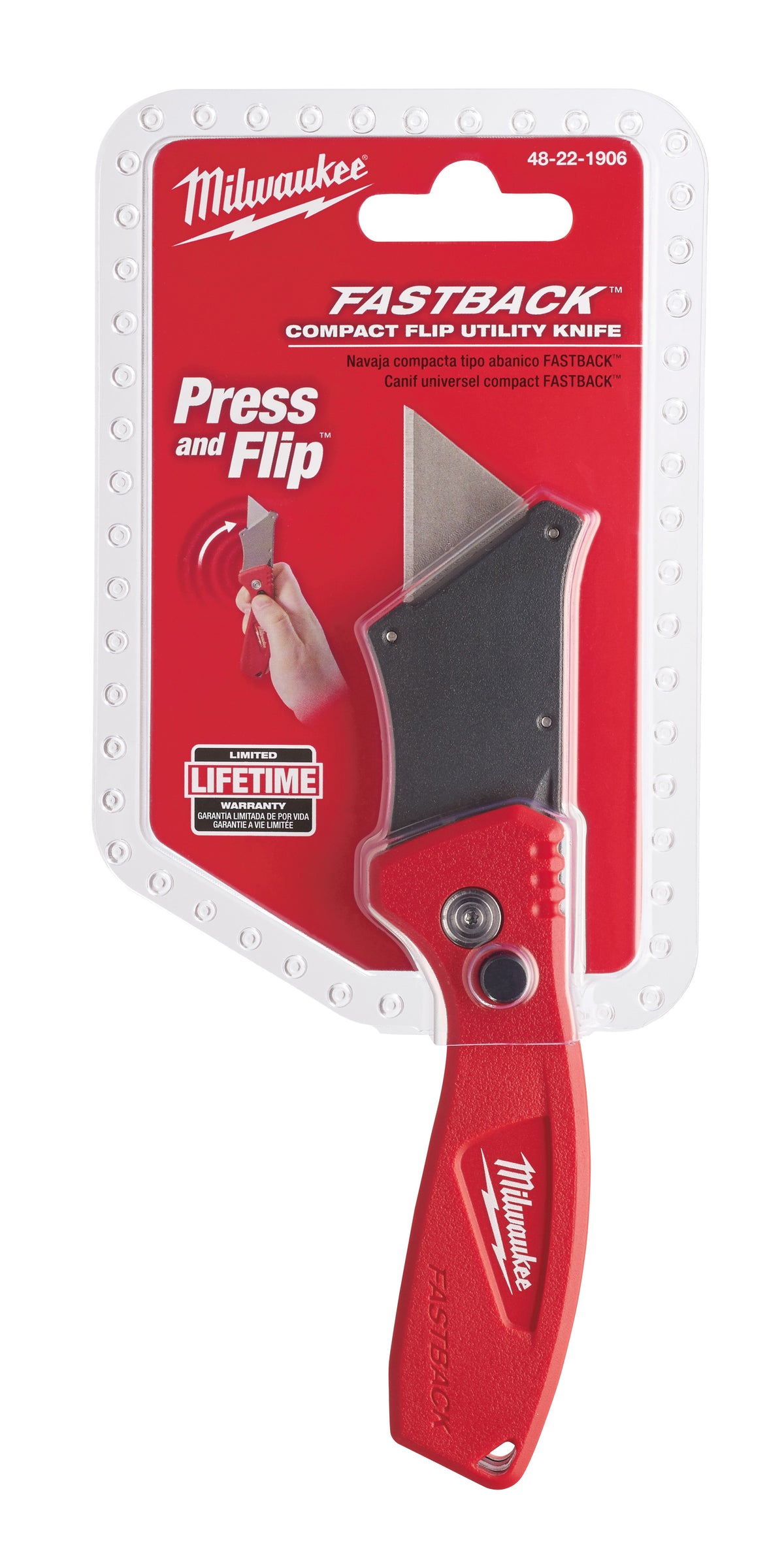 Milwaukee® Fastback™ 48-22-1906 Compact Flip Utility Knife, Quick-Change Blade, Stainless Steel Blade, 6.2 in OAL