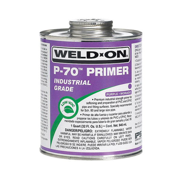 Weld-On® P-70™ 10228 Industrial Grade Low VOC Primer With Applicator Cap, For Use With All Types, Classes and Schedules of PVC and CPVC Pipe and Fittings, Clear, 1/4 pt Container