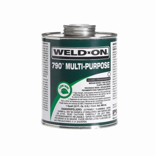 Weld-On® 790™ 10257 Low VOC Medium Body Multi-Purpose Solvent Cement, 1 qt Container, Clear