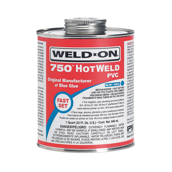 Weld-On® 750 HOTWELD™ 13753 High Strength Low VOC Medium Body Solvent Cement With Applicator Cap, 0.5 pt Container, Blue
