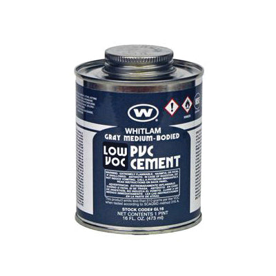 WHITLAM® GL16 Low VOC Medium Body PVC Cement, 1 pt Container, Gray