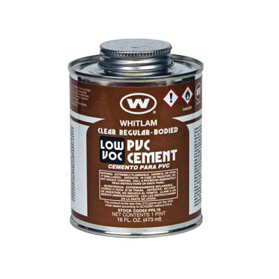 WHITLAM® PRL16 Low VOC Regular Body PVC Cement, 1 pt Container, Clear