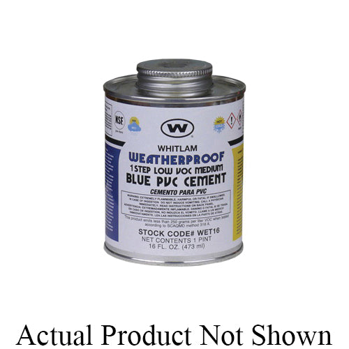 WHITLAM® WET4 Low VOC Medium Body Weatherproof PVC Cement, 0.25 pt Container, Blue