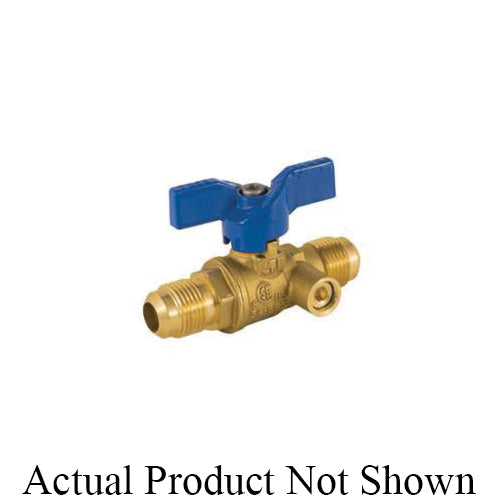 Jomar Valve® 102-404 2-Piece Gas Ball Valve With Handle and 1/8 in Side Tap, 5/8 in, Flare, Brass Body, FKM Softgoods, Import