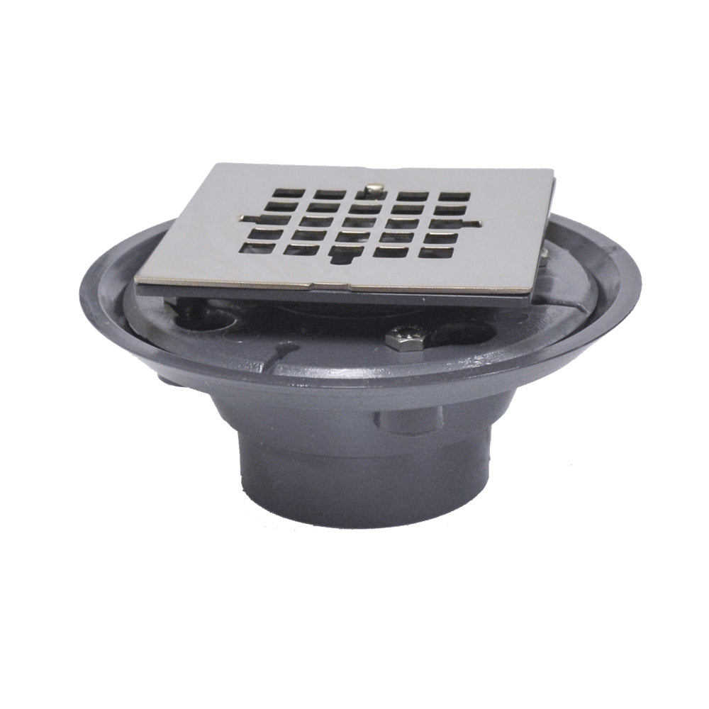 Jones Stephens™ D5088BN Shower Drain With Square Snap-in Strainer and Spud, 2 x 3 in Nominal, Solvent Weld Connection, PVC Drain, Domestic