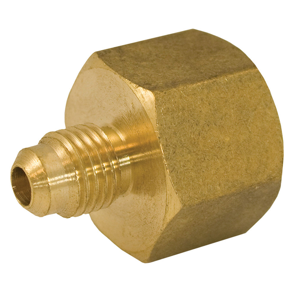 Jones Stephens™ F40101 Coupling, 5/8 x 3/4 in Nominal, Flare x FNPT, Brass
