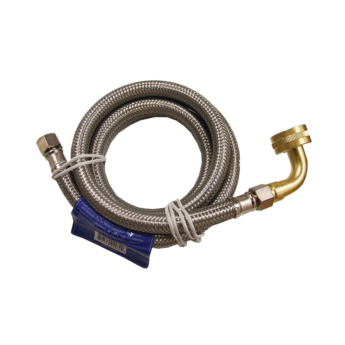 Jones Stephens™ S04276 Dishwasher Connector With 90 deg Garden Hose Fitting Elbow, 3/8 in, MNPT x Compression, 72 in L, Stainless Steel