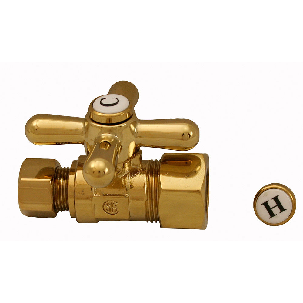 Jones Stephens™ S4303PB 1/4 Turn Straight Supply Stop, 5/8 x 3/8 in, FNPT x Compression, Brass Body, Polished Brass