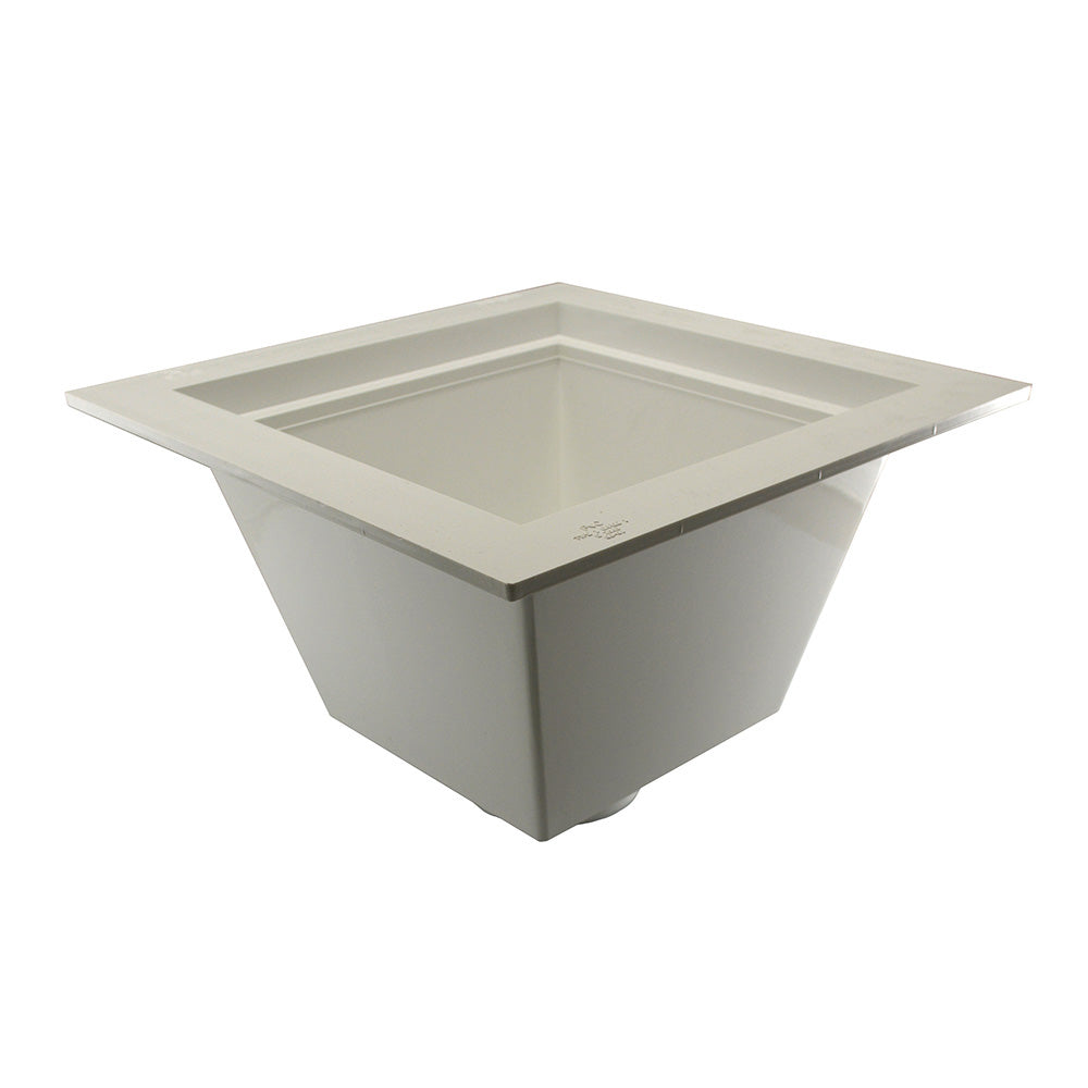 Jones Stephens™ S59003 Hub Floor Sink Only, 3 in Drain Opening, 12 in W x 3 in D x 12 in H, Squared Shape, PVC, Domestic