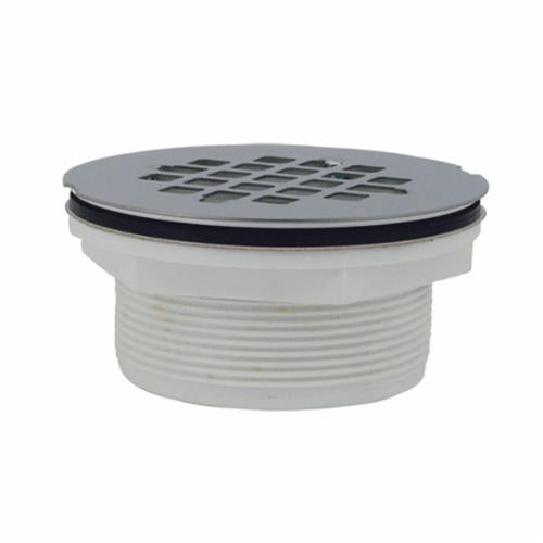 Jones Stephens™ D40101 No Caulk Shower Stall Drain With Stainless Steel Strainer, 4 in, 4-1/4 in Stainless Steel Grid, PVC Drain