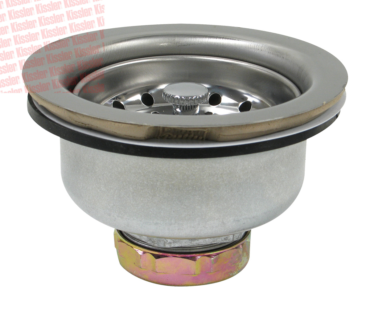 Kissler 759-3120 Basket Strainer Assembly, For Use With Universal Fit Sink, Perfect Putty Pre-Installed, Long Post, Stainless Steel, Chrome Plated