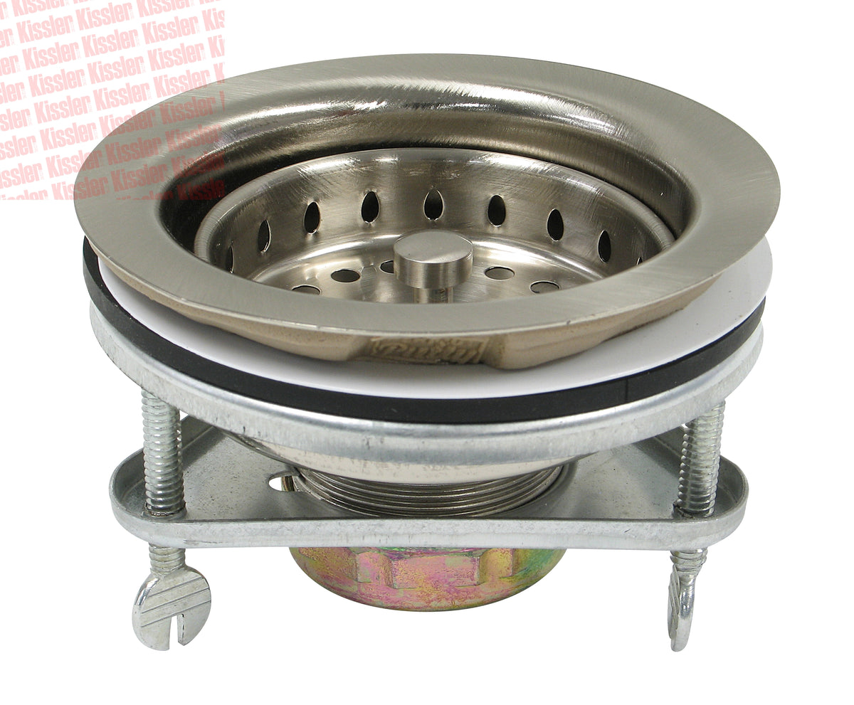 Kissler 759-3142 Basket Strainer Assembly, For Use With Universal Fit Sink, EZ Cup Type, Perfect Putty Pre-Installed, 3 Screw Rapid Mount Assembly, Stainless Steel, Stain Brushed Nickel