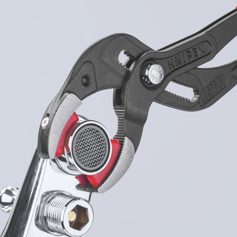 Knipex® 81 11 250 SBA Siphon and Connector Plier With Replaceable Plastic Jaws, DIN ISO 5743, 3/8 to 2-15/16 in Nominal, 2-3/8 in L x 3/8 in W Plastic Curved Jaw, 10 in OAL