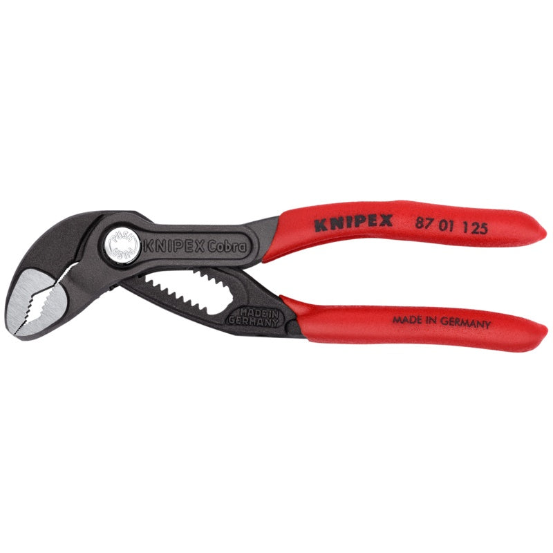Knipex® Cobra® 87 01 125 SBA Box Joint Fully Fledged High Tech Water Pump Plier, 1 in Nominal, 13/16 in L x 3/4 in W CRV Steel V-Shape Jaw, Serrated Jaw Surface, 5 in OAL