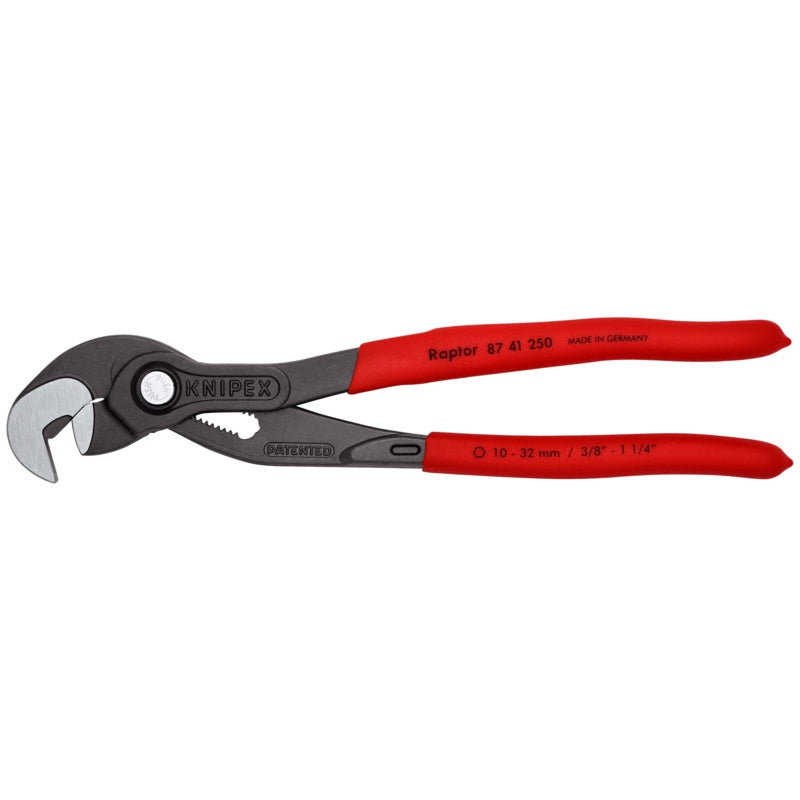 Knipex® Raptor™ 87 41 250 SBA Box Joint Water Pump Plier, 3/8 to 1-1/4 in Nominal, 1-3/16 in L x 1-1/4 in W CRV Steel Smooth Parrot/Straight Jaw, Smooth Jaw Surface, 10 in OAL