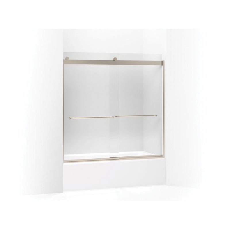 Levity Sliding Bath Door With Towel Bar, Matte Nickel