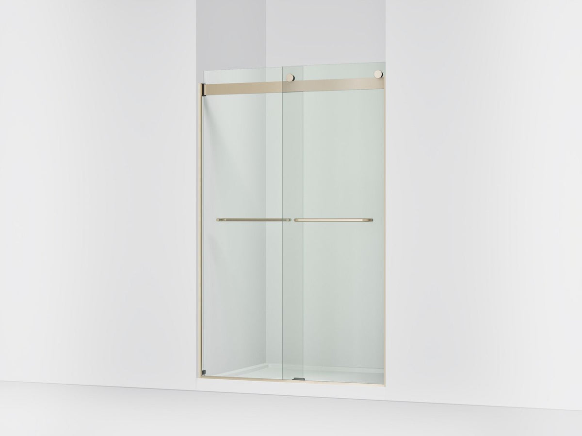 Levity Sliding Shower Door With Towel, Bright Silver, Bar