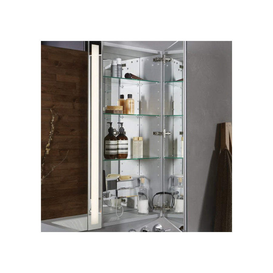 Robern® MC1630D8FPL Flat Door Medicine Cabinet With Safeseal™ Gasket and Interior Polished Edge Mirror, M Series, 16 in OAW x 30 in OAH, Aluminum, Satin Anodized