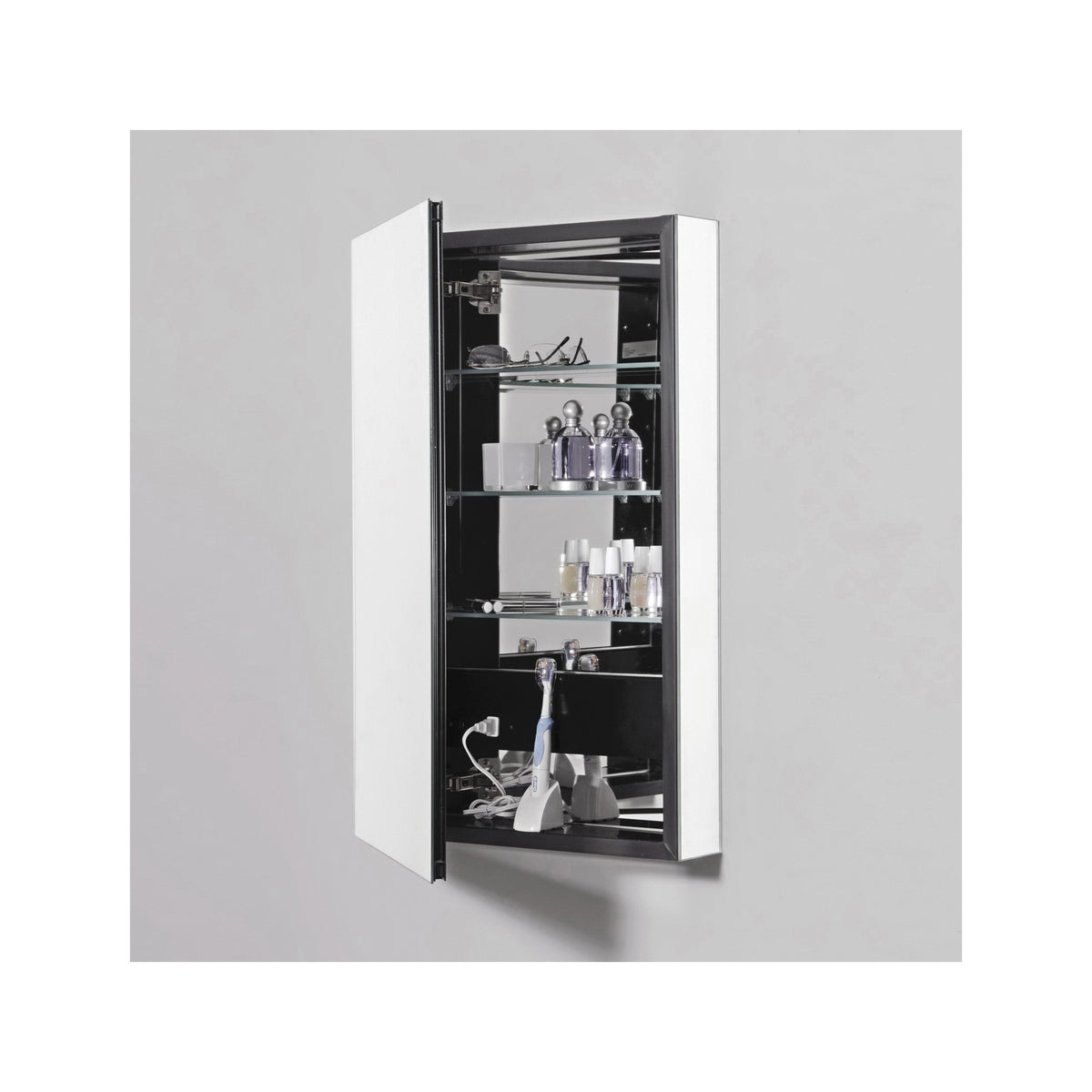 Robern® PLM2440B Flat Top Medicine Cabinet With Safeseal™ Gasket and Interior Polished Edge Mirror, PL Series, 24 in OAW x 40 in OAH, Rust Free Aluminum, Black