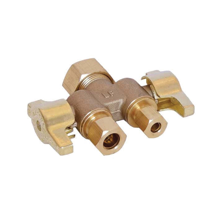 LEGEND 114-732NL T-598NL 1/4-Turn Ball Dual-Handle Dual-Outlet Straight Stop Valve, 1/2 x 3/8 x 3/8 in Nominal, PEX x Compression x Compression End Style, 125 psi CWP Pressure, Forged Brass Body, Import