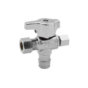 LEGEND 114-802NL T-597NL 1/4 Turn Dual Outlet Supply Stop Valve, 1/2 x 3/8 x 1/4 in Nominal, Expansion PEX x Compression x Compression End Style, 125 psi Pressure, Brass Body, Polished Chrome, Import