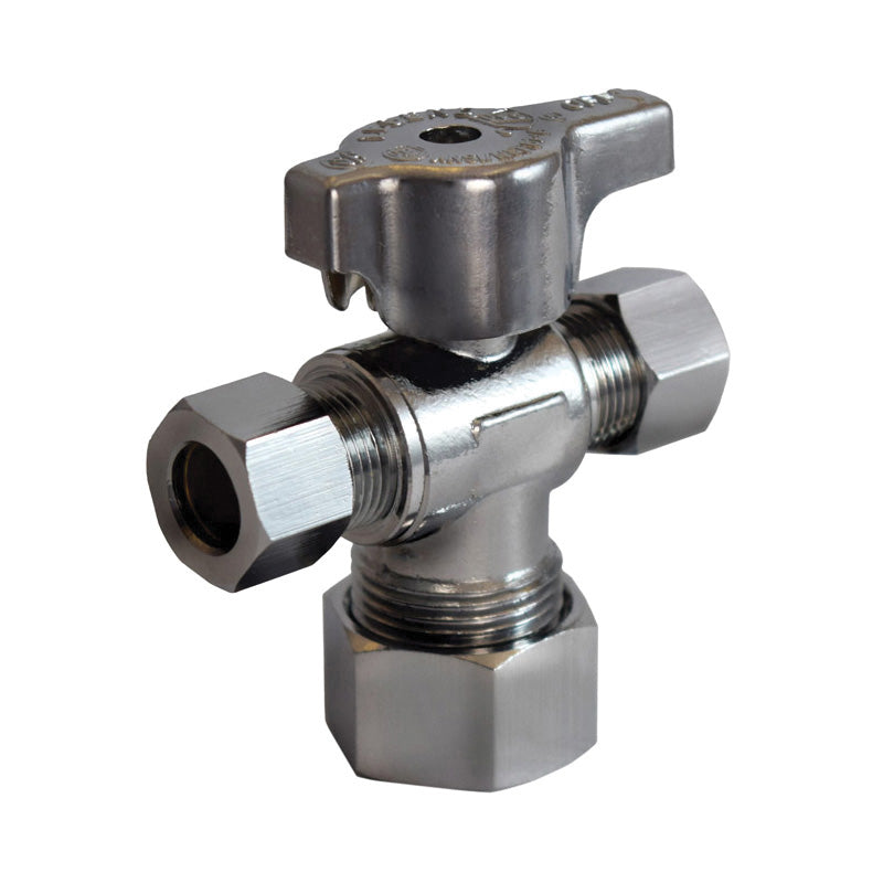 LEGEND 114-824NL T-597NL 1/4 Turn Dual Outlet Supply Stop Valve, 5/8 x 3/8 x 1/4 in Nominal, Compression End Style, 125 psi Pressure, Forged Brass Body, Polished Chrome, Import