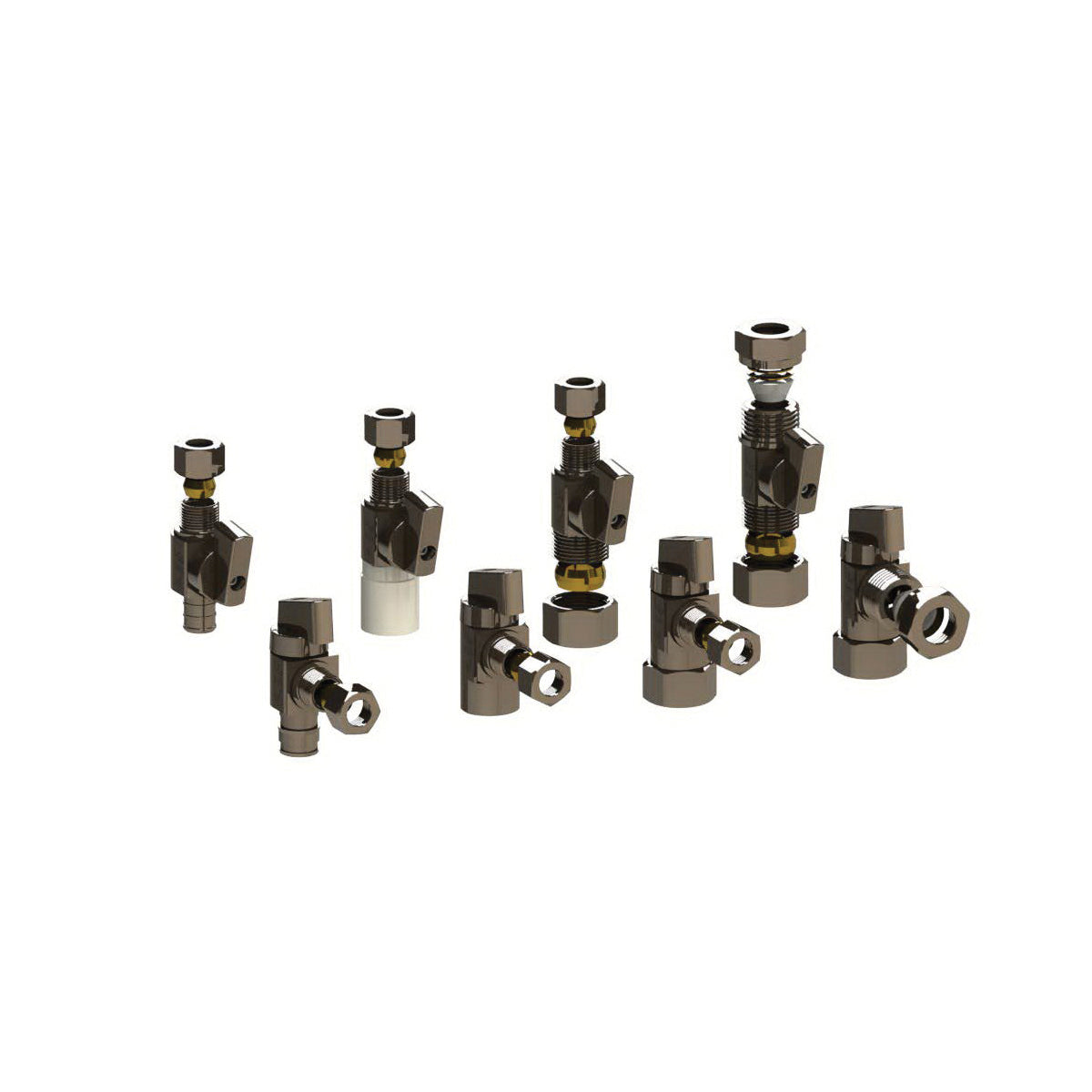 Aquaflo® V-103-A-LL Angle Stop Quarter-Turn Ball Valve, 1/2 x 3/8 in, ASTM F1807 Crimp PEX x Compression, Brass Body, NBR/EPDM Softgoods