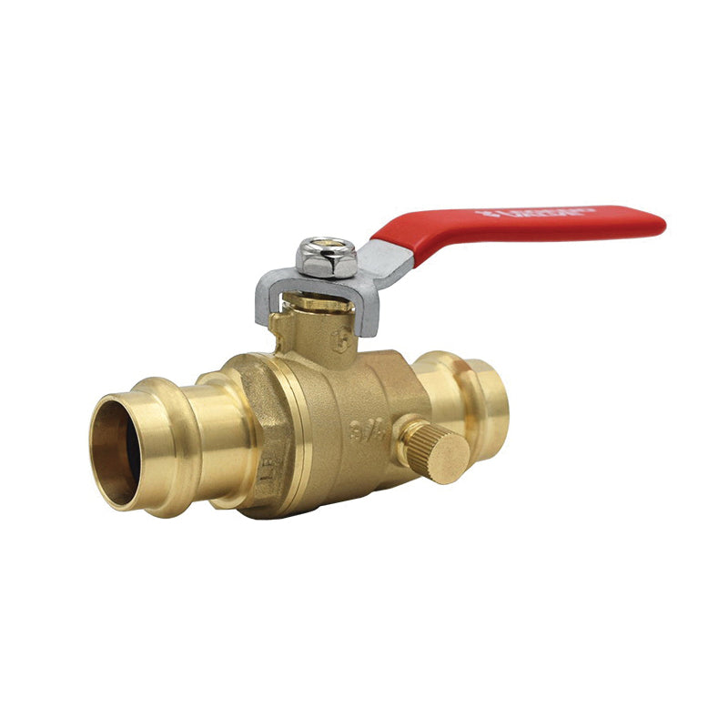 P-202NL - 3/4" Ball Valve with Drain - Forged Brass - Press